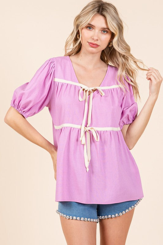 GeeGee Piping Detail Babydoll Top PLUS