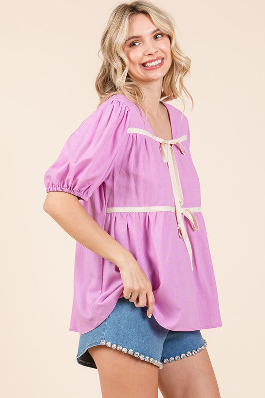 GeeGee Piping Detail Babydoll Top PLUS