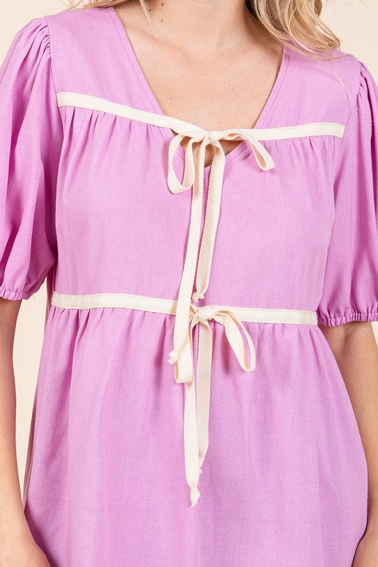 GeeGee Piping Detail Babydoll Top PLUS