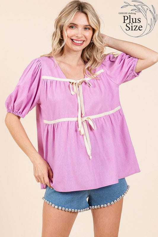 GeeGee Piping Detail Babydoll Top PLUS