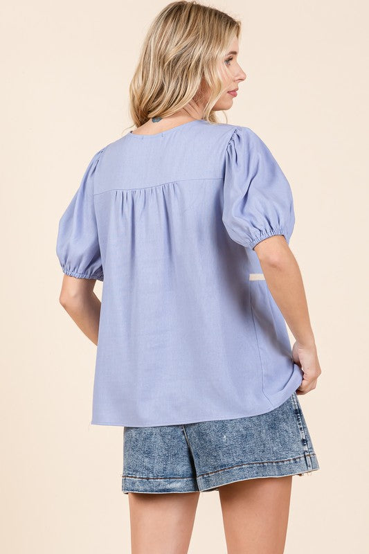 GeeGee Piping Detail Babydoll Top PLUS