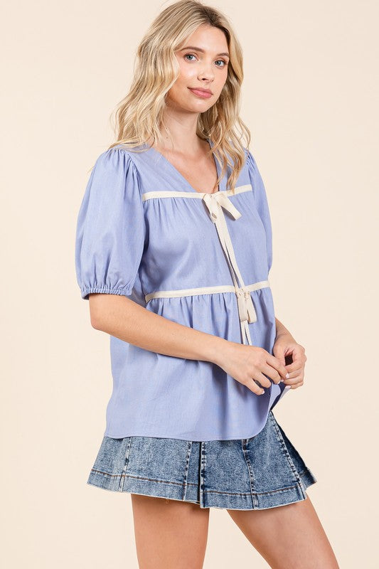GeeGee Piping Detail Babydoll Top PLUS