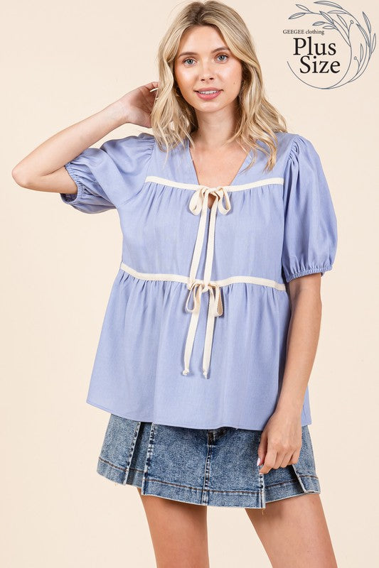 GeeGee Piping Detail Babydoll Top PLUS