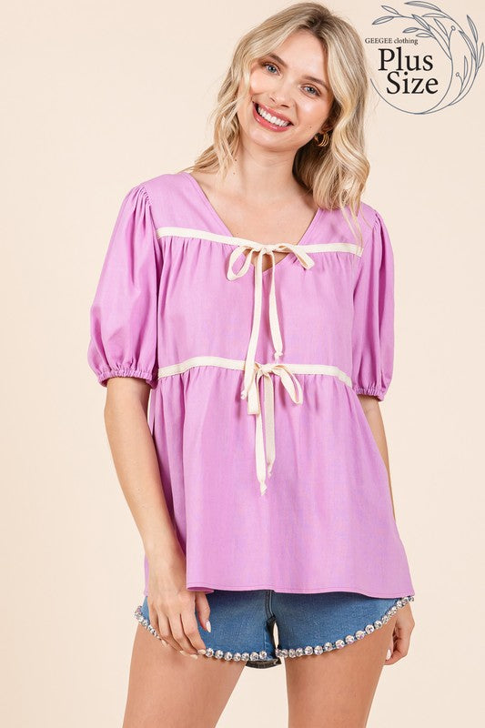 GeeGee Piping Detail Babydoll Top PLUS
