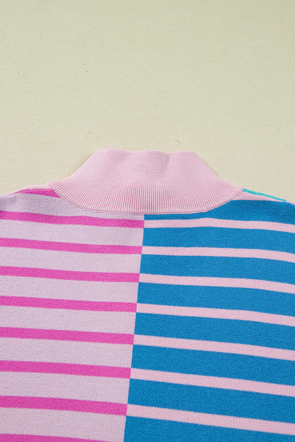 Sky Blue Stripe Colorblock Patchwork Plus Size Half Zip Sweater