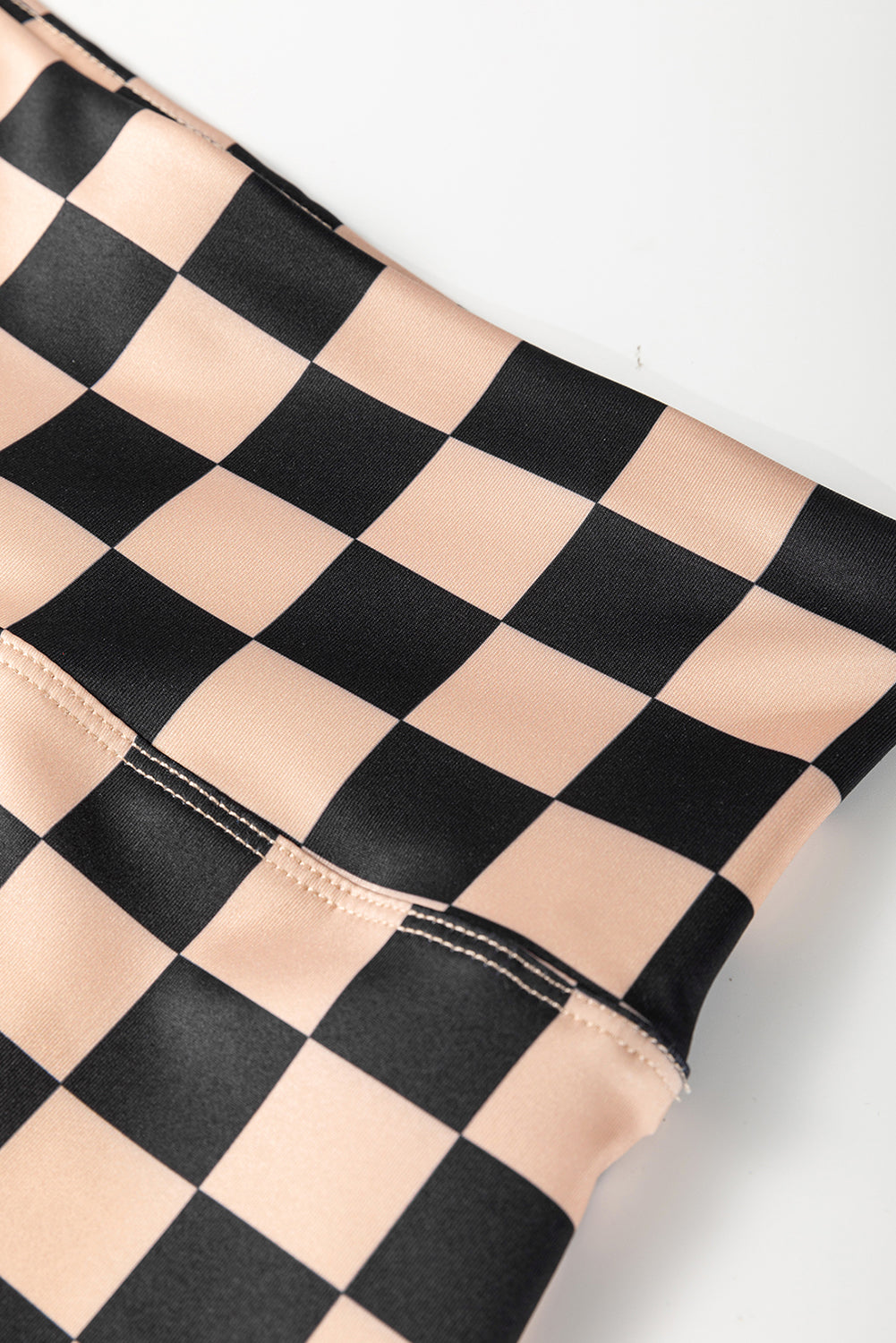 Khaki Checkered Pattern High Waist Leggings