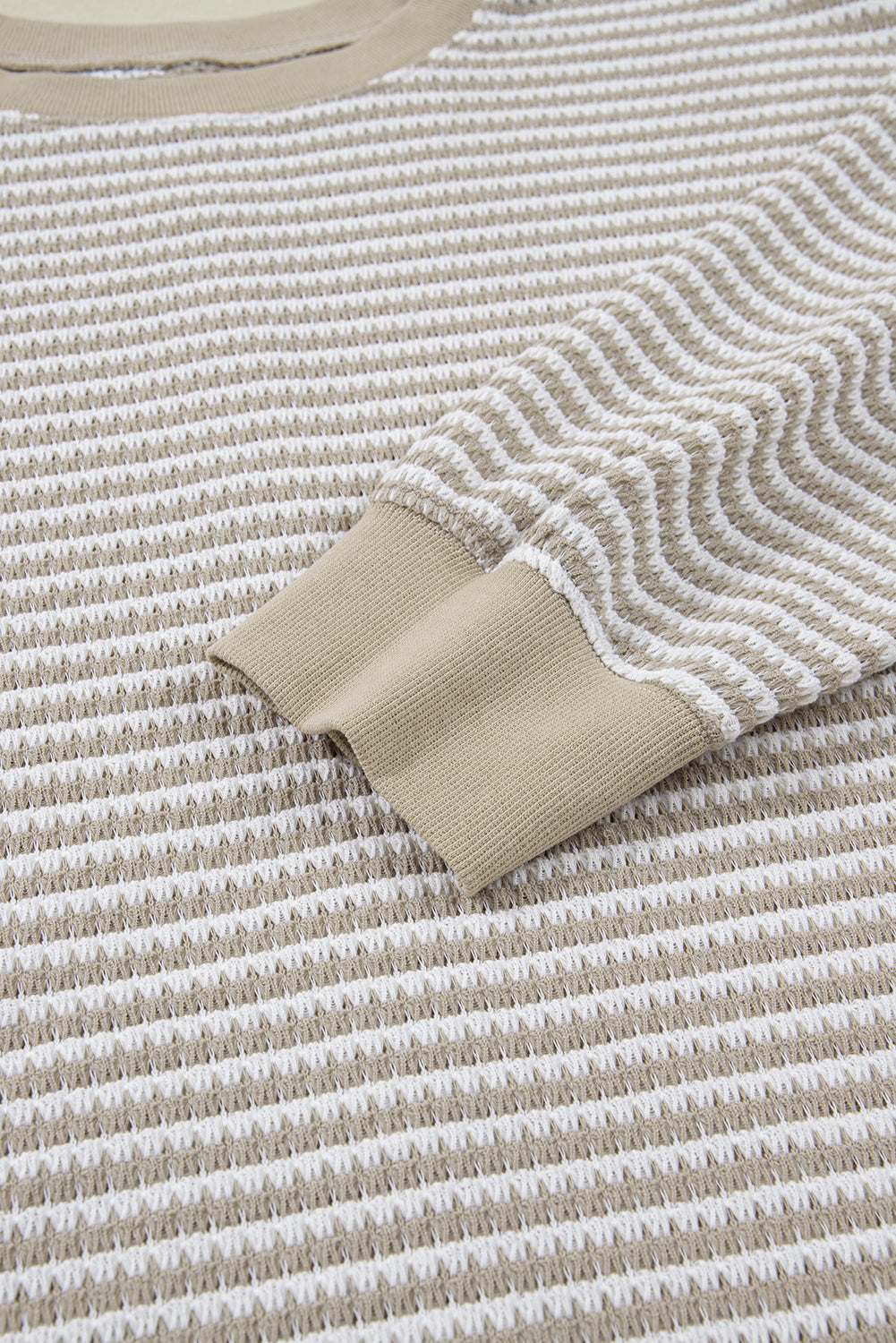 Brown Stripe Plus Size Breathable Knit Ribbed Trim Long Sleeve Top