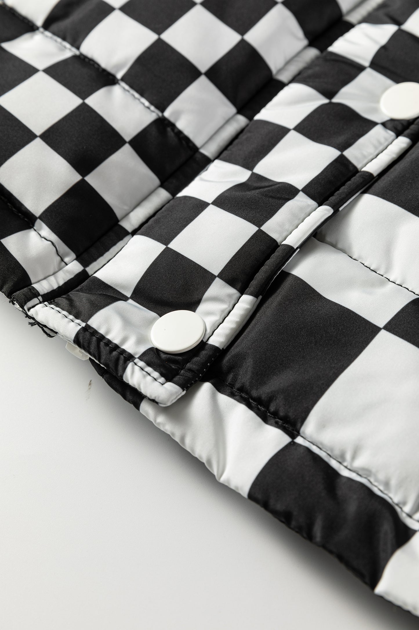 Brown Double Checked Stand Collar Cropped Puffer Vest