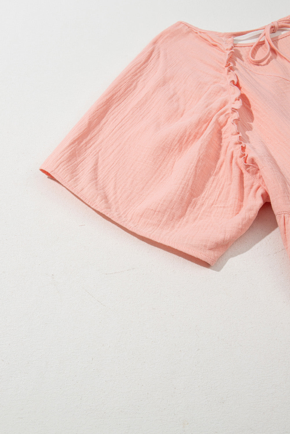 Apricot Pink Plus Size Textured Wide Short Sleeve Babydoll Blouse