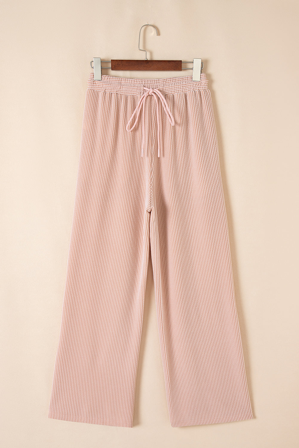 Smoke Gray Solid Corded Knit Short Sleeve top and Wide Leg Pants Set