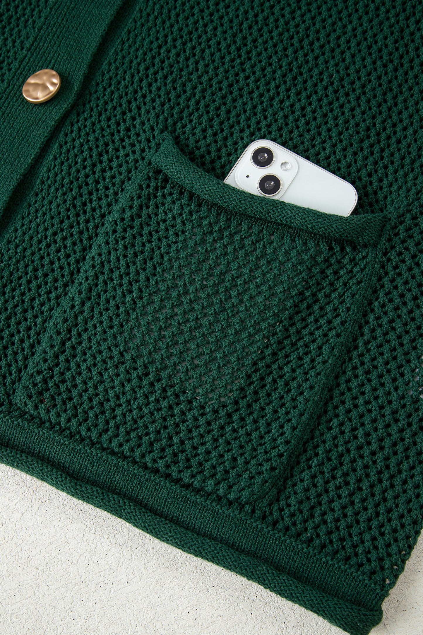 Blackish Green Plus Size Golden Accent Buttons Short Sweater Cardigan