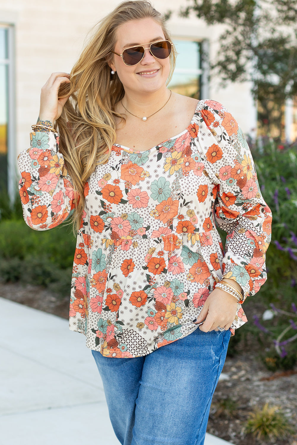 Fall Florals Peplum Blouse PLUS