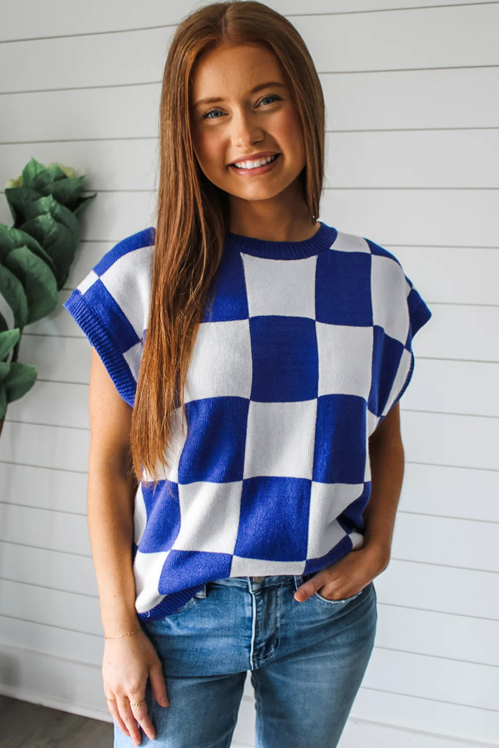 Blue Cherckered Sweater Vest