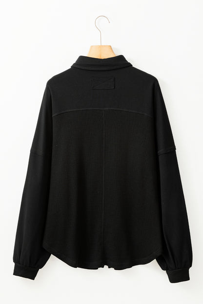 Medium Grey Waffle Knit Patchwork Exposed Seam Loose Shacket