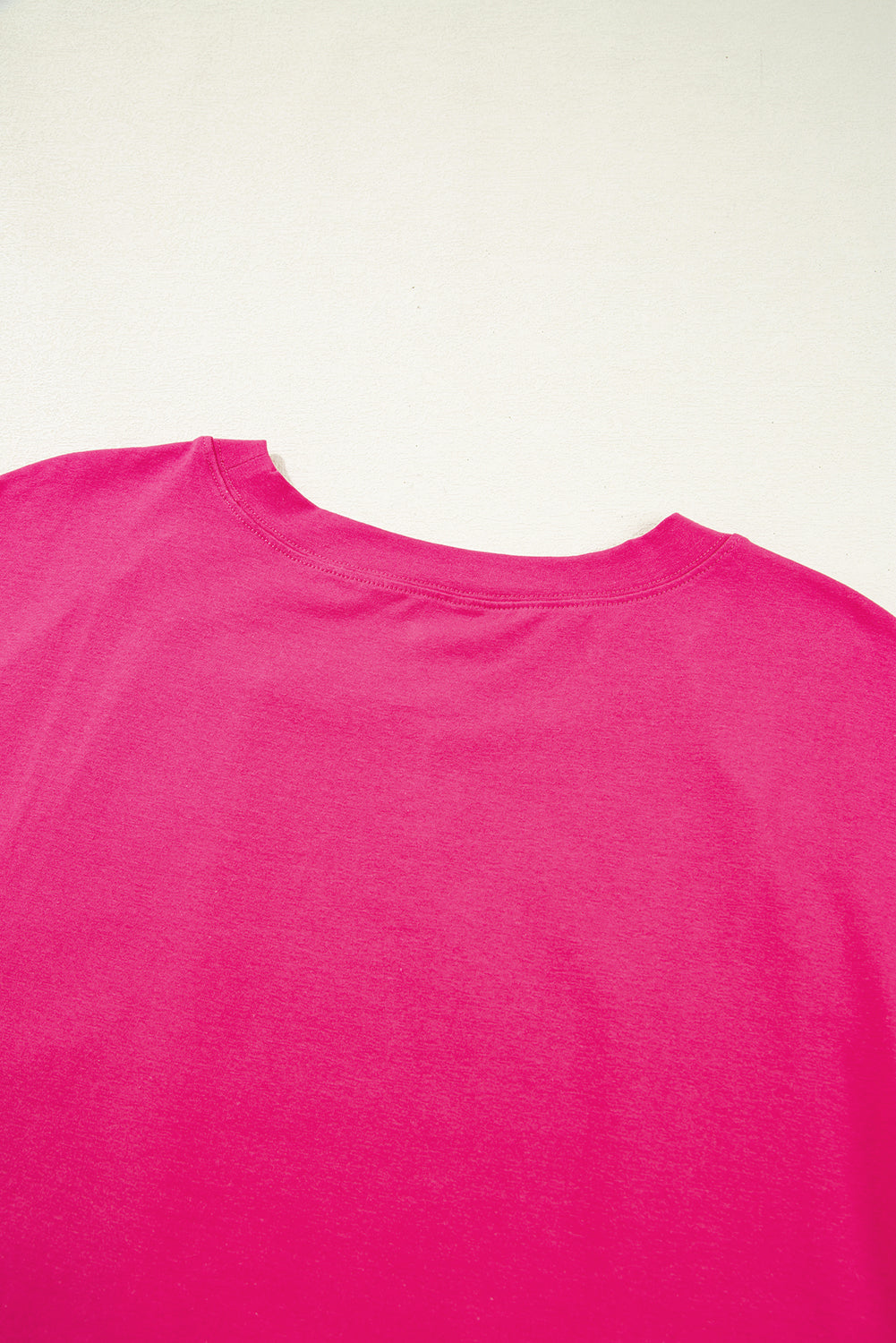 Rose Red Color Block Ruffled Crew Neck Loose Fit T Shirt
