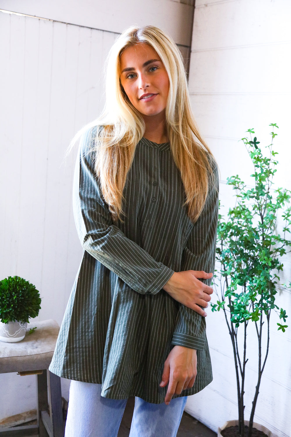 Read Between the Lines Olive Button Cotton Tunic