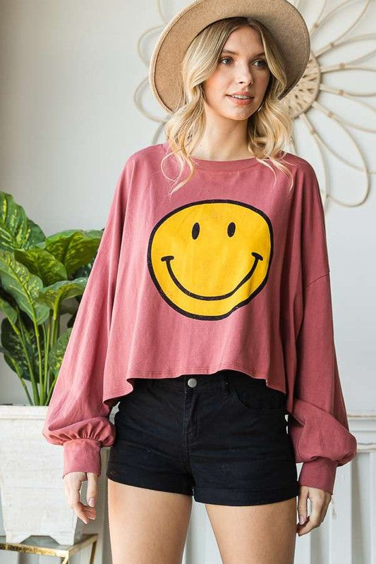All Smiles Cropped Long Sleeve Top