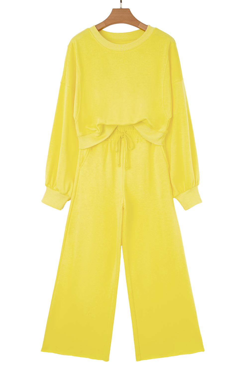 Yellow Puff Sleeve Pullover and Wide Leg Pants Set