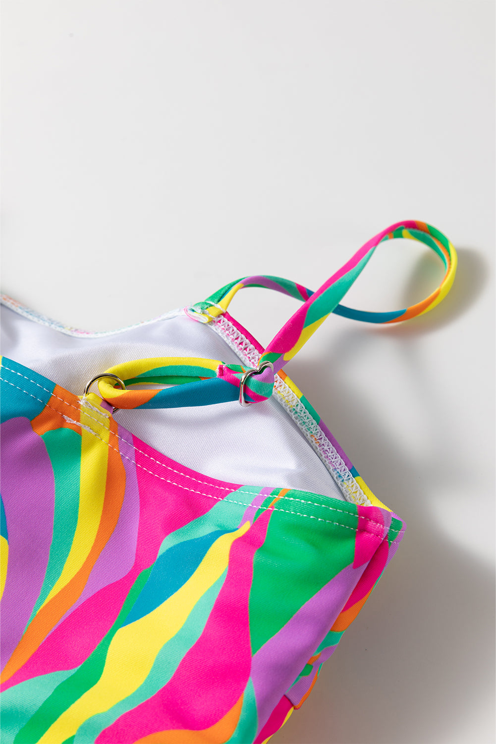 Multicolour Abstract Print Textured Spaghetti Strap High Waist Bikini Set