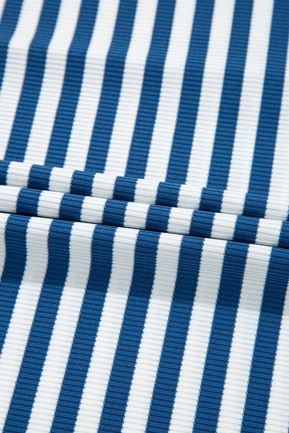 Blue Stripe Short Sleeve Collared V Neck Top Plus Size Short Set
