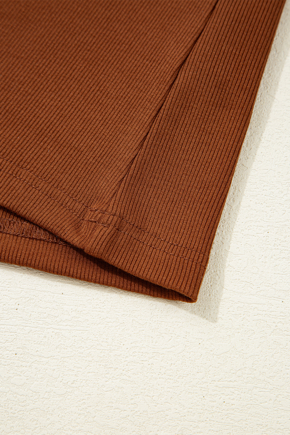 Cinnamon Leather Ruffle Sleeve Patchwork Round Neck Blouse