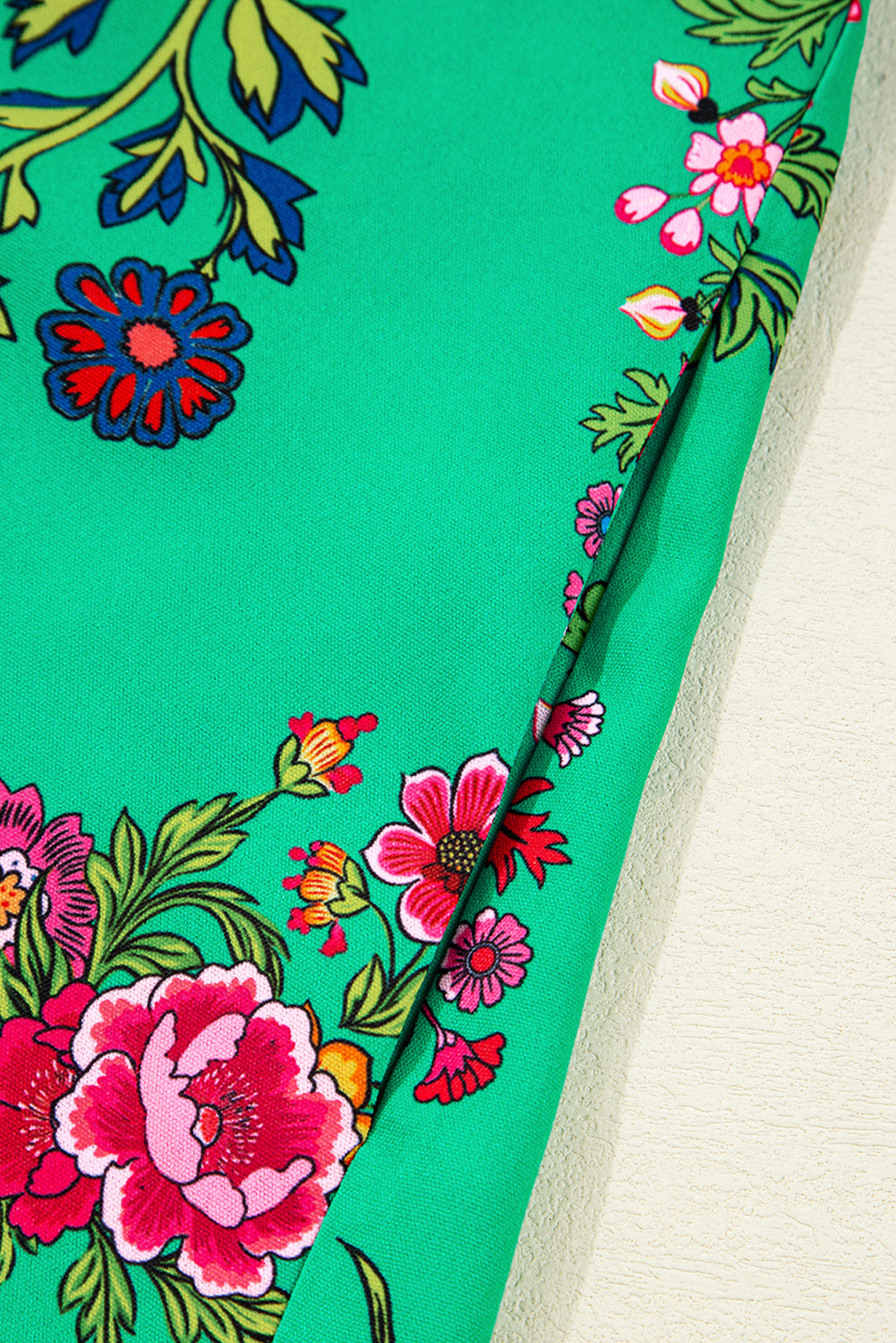 Green Floral Ruffled Three Quarter Sleeve Buttoned Mini Dress