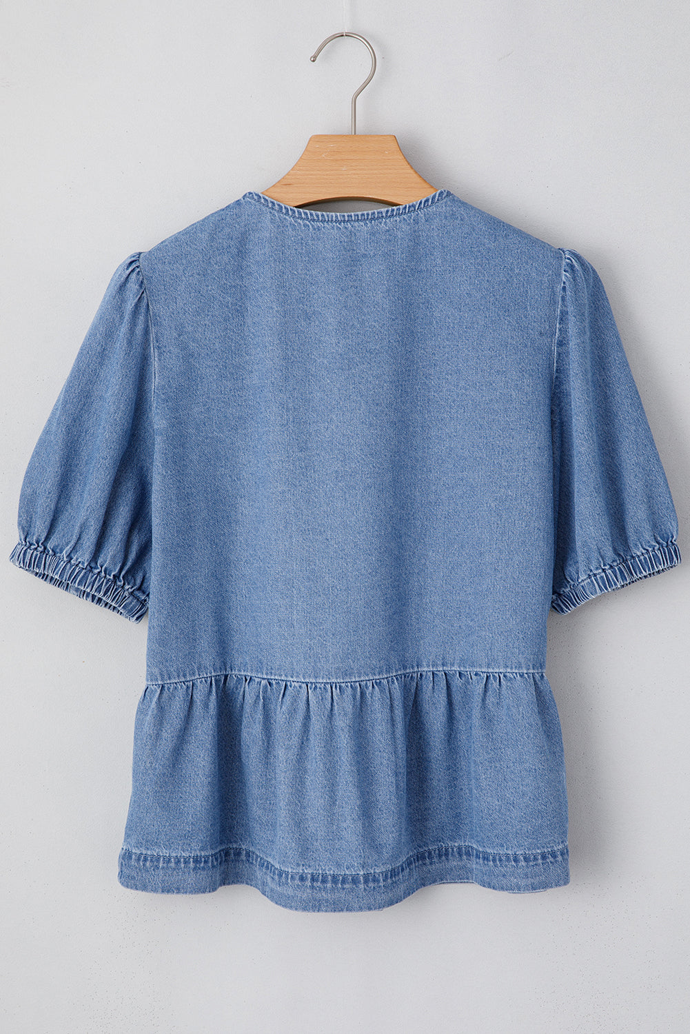 Tie Front Bubble Sleeve Denim Shirt