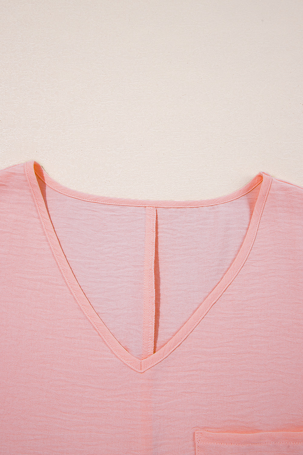 Pink Textured Half Sleeve V Neck Plus Size T Shirt with Chest Pocket