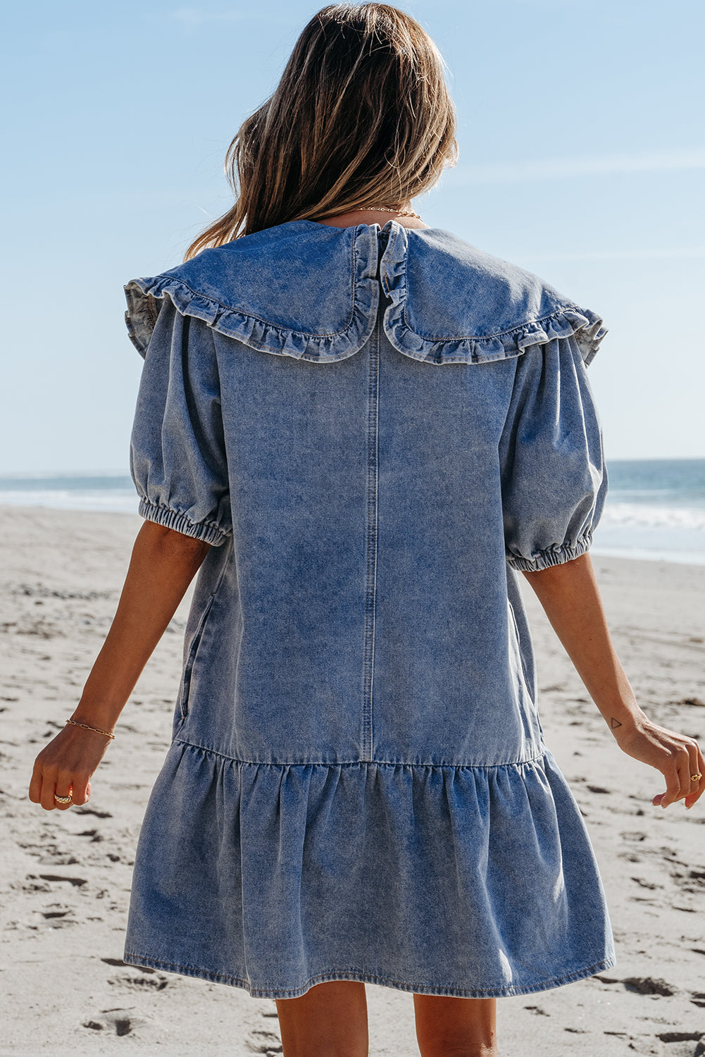 Dusk Blue Ruffled Denim Mini Dress