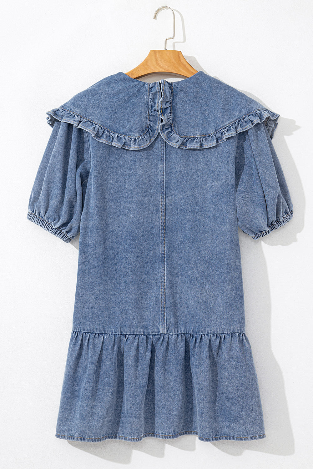 Dusk Blue Ruffled Denim Mini Dress