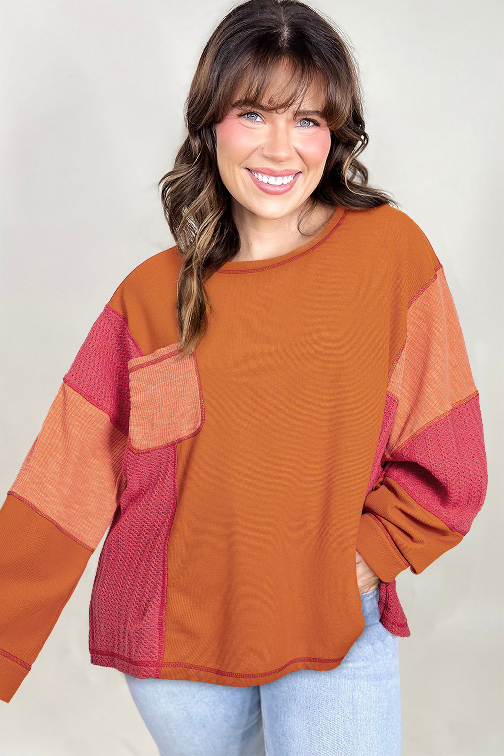 Textured Color Block Patchwork Top