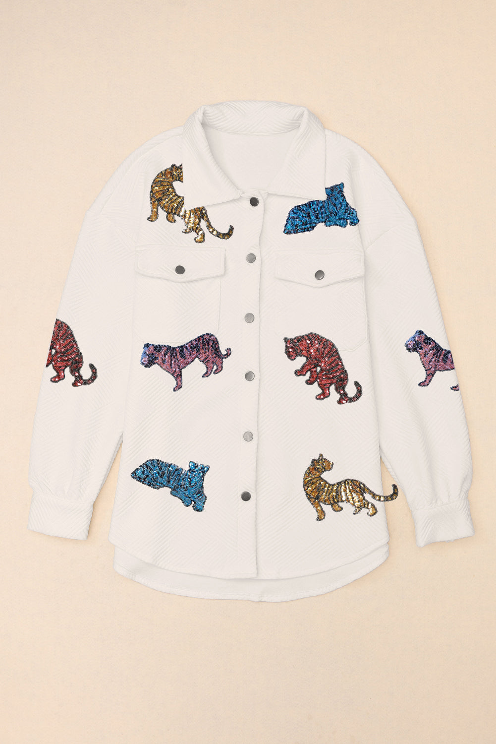 Beige Sequin Tigers Shacket