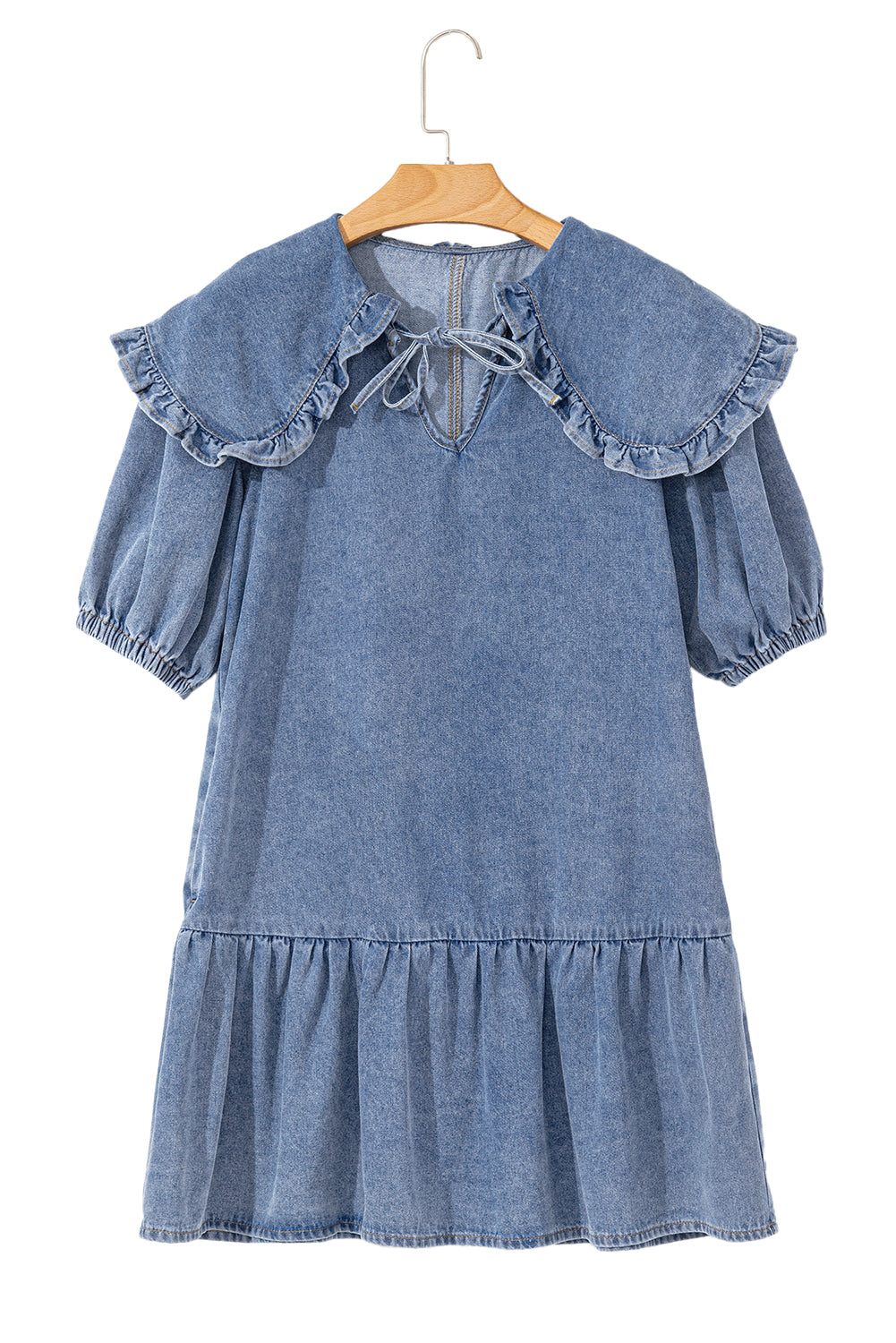 Dusk Blue Ruffled Denim Mini Dress