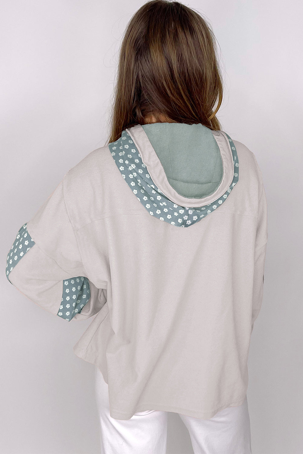 Blue Floral Patchwork Star Pattern Hoodie