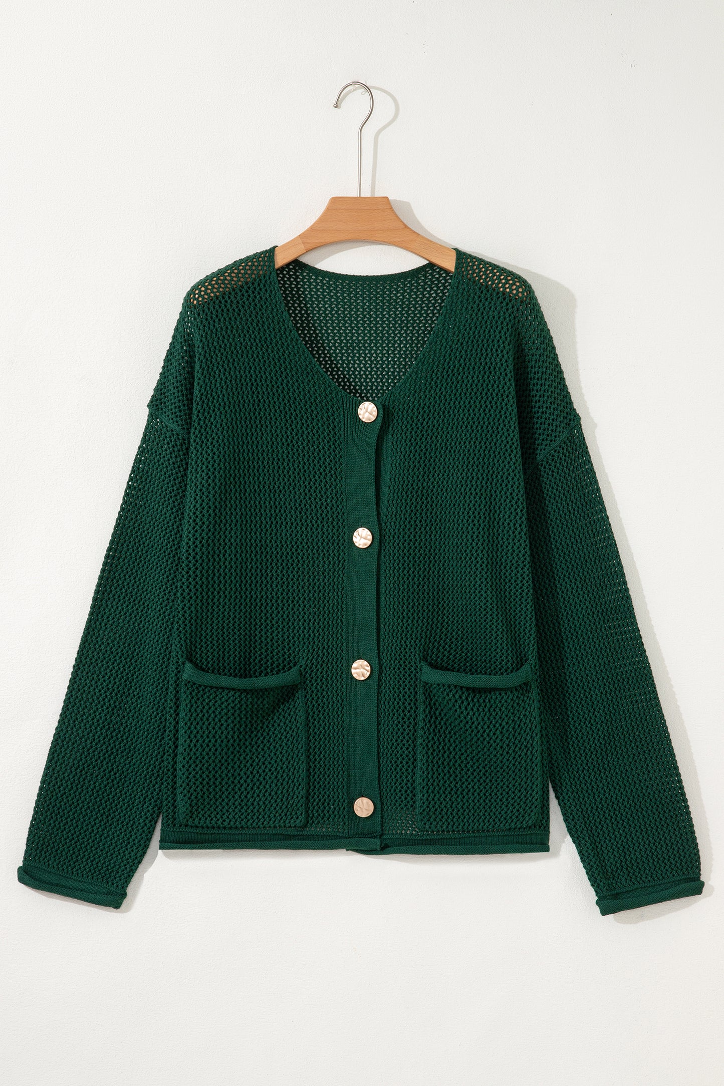 Blackish Green Plus Size Golden Accent Buttons Short Sweater Cardigan