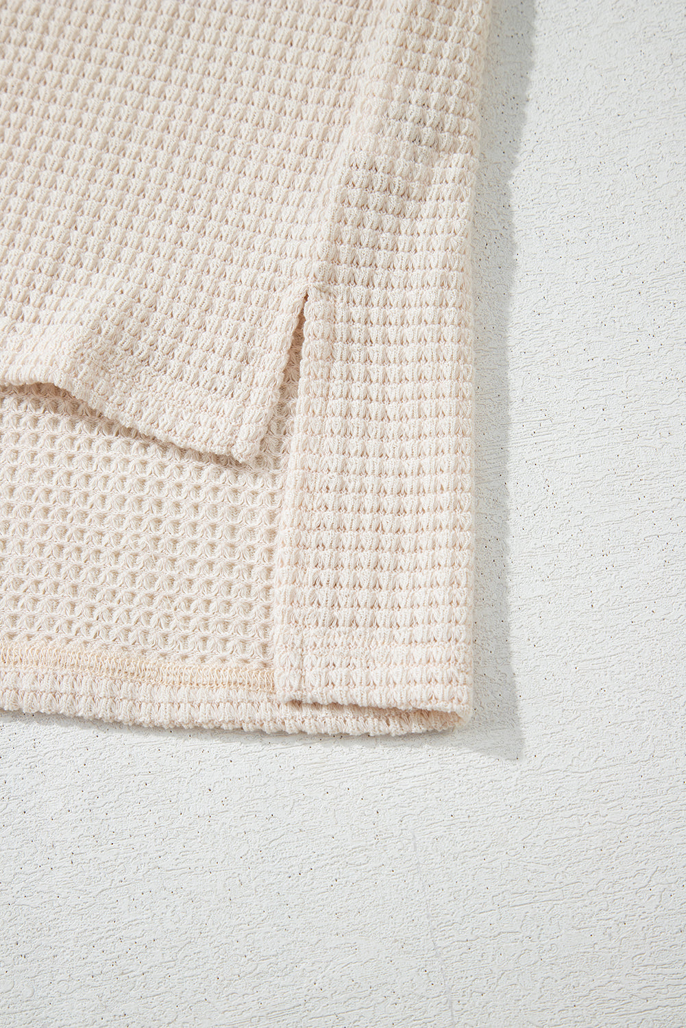 Pale Khaki Solid Color Textured Seamed Short Sleeve Top