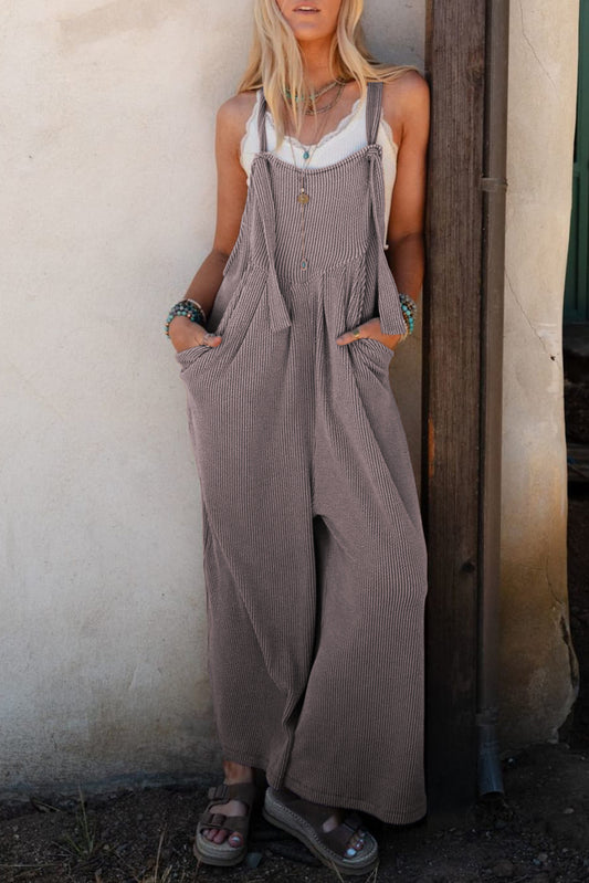 Gray Corded Adjustable Wide Leg Overall