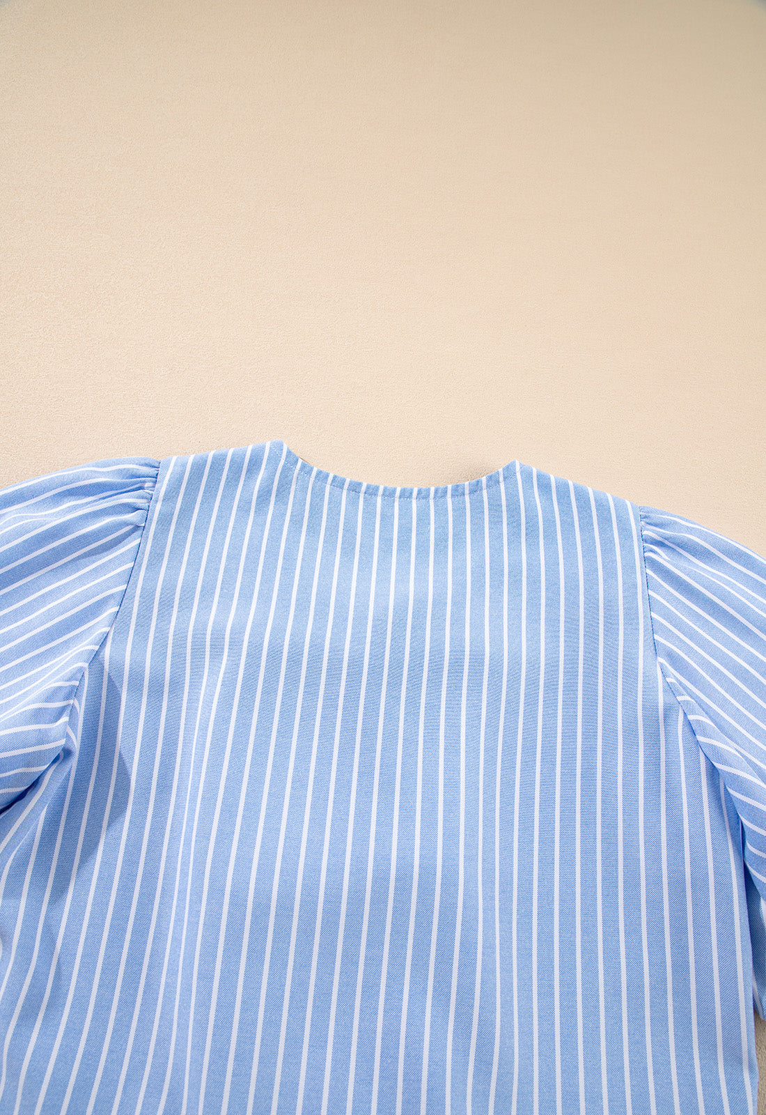 Sky Blue Striped Bowknot Detail Puffy Sleeve Top and Shorts 2Pcs Set