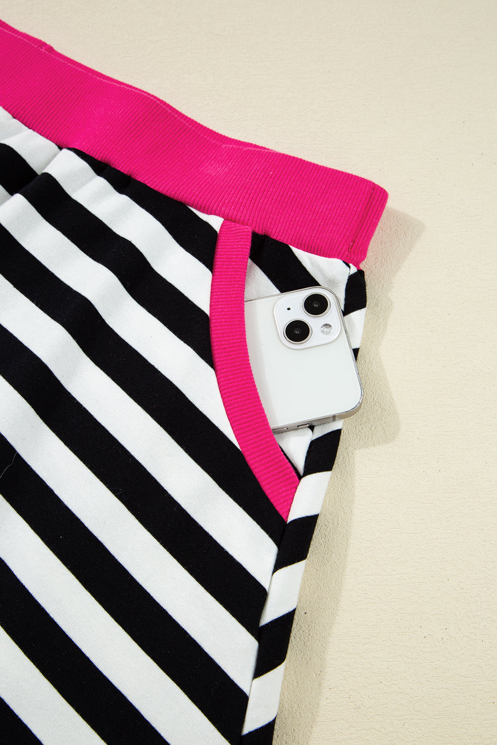 Black Stripe Color Block Edge Pullover and Shorts PLus Size Set