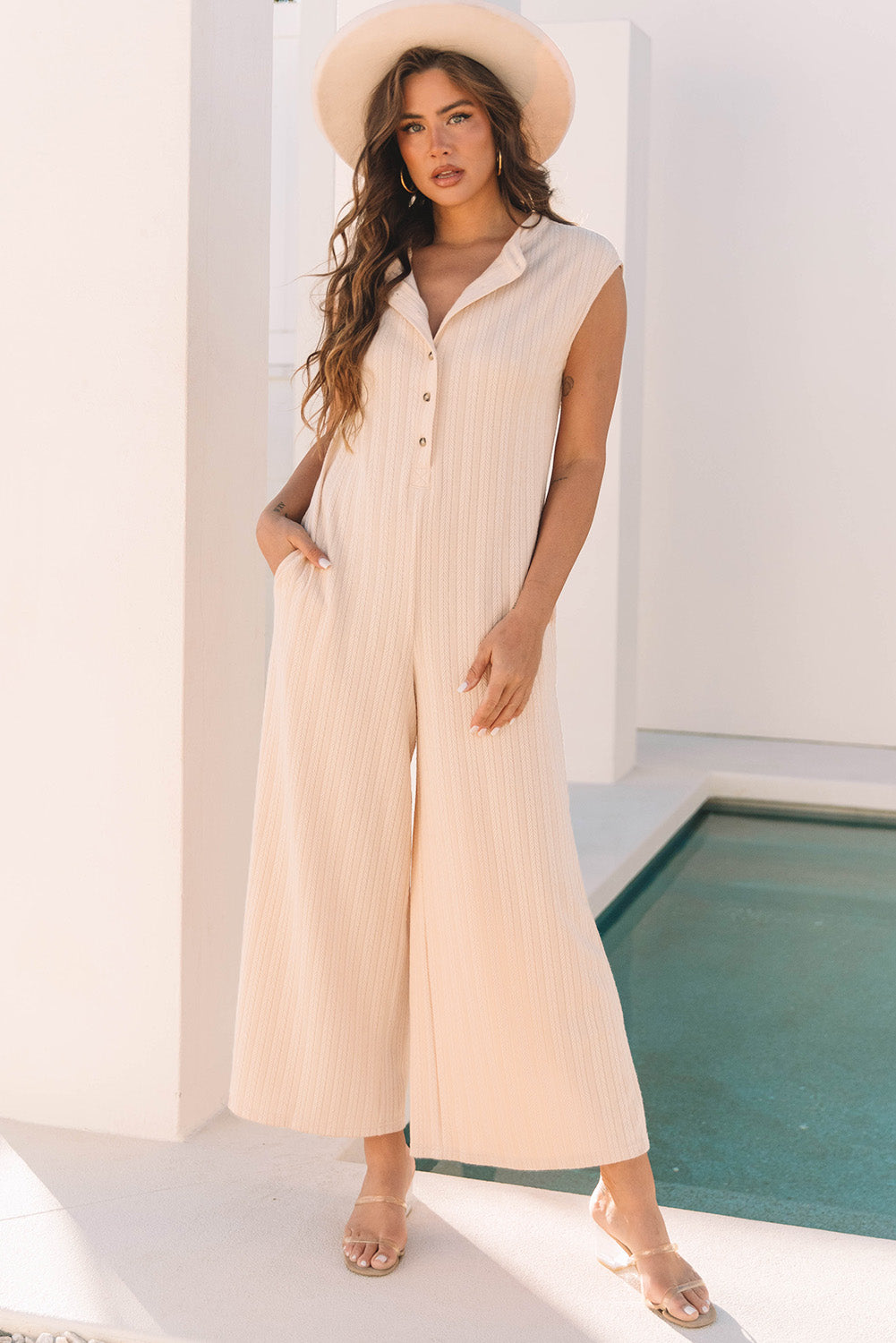 Smoke Gray Wide Leg Sleeveless Jumpsuit
