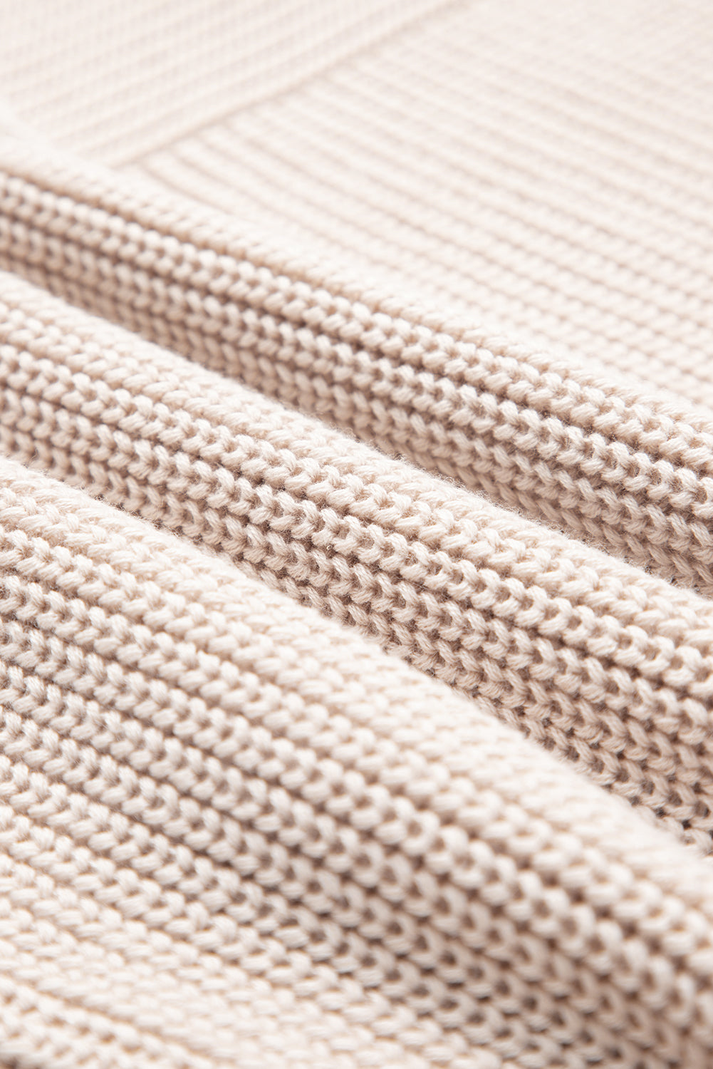 Parchment Mixed Texture Patchwork Knitted Puff Sleeve Sweater