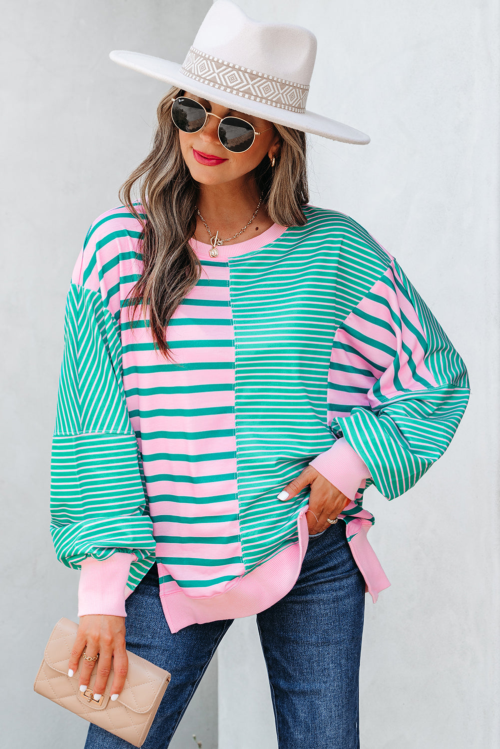 Green Stripe Colorblock Sweatshirt