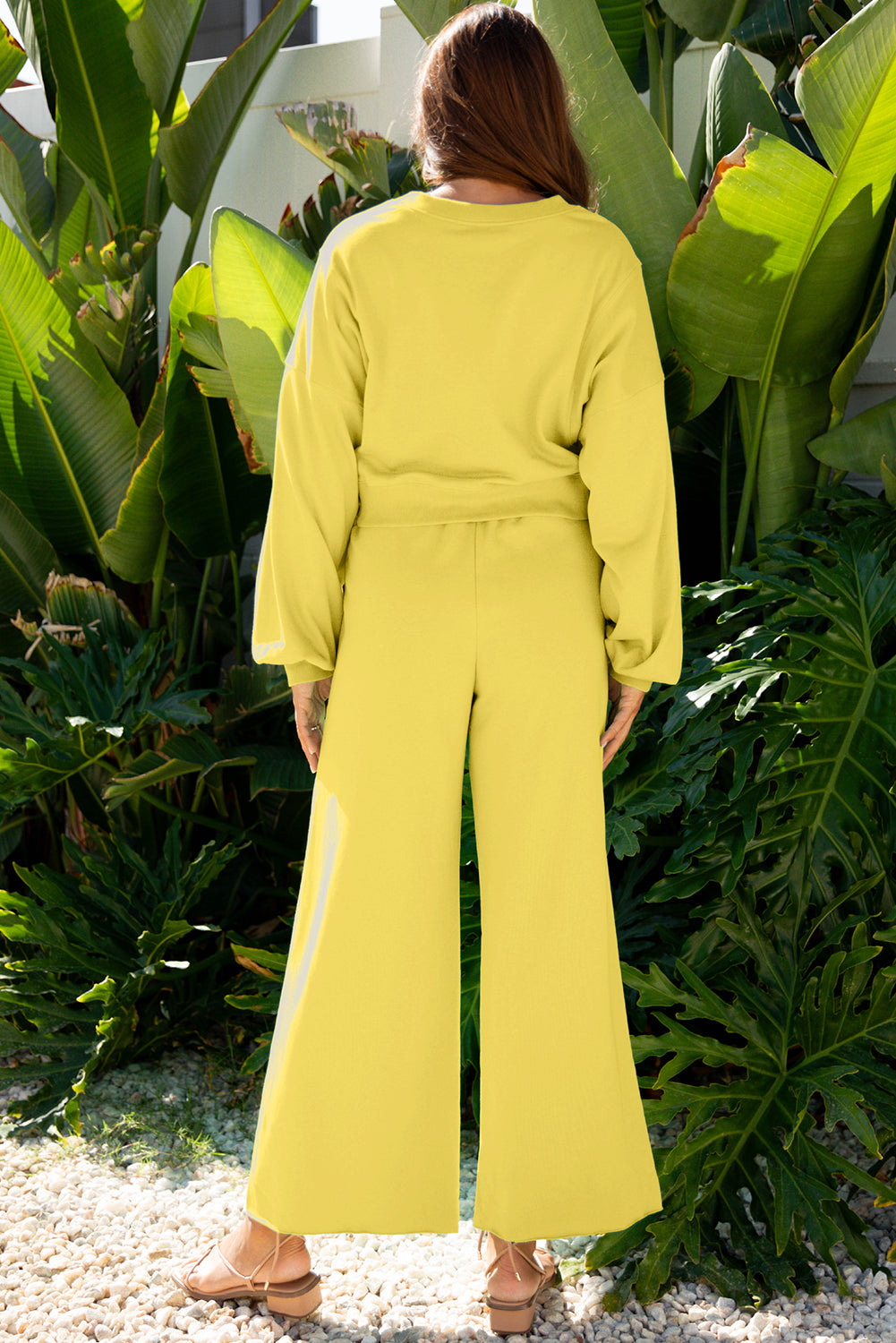 Yellow Puff Sleeve Pullover and Wide Leg Pants Set