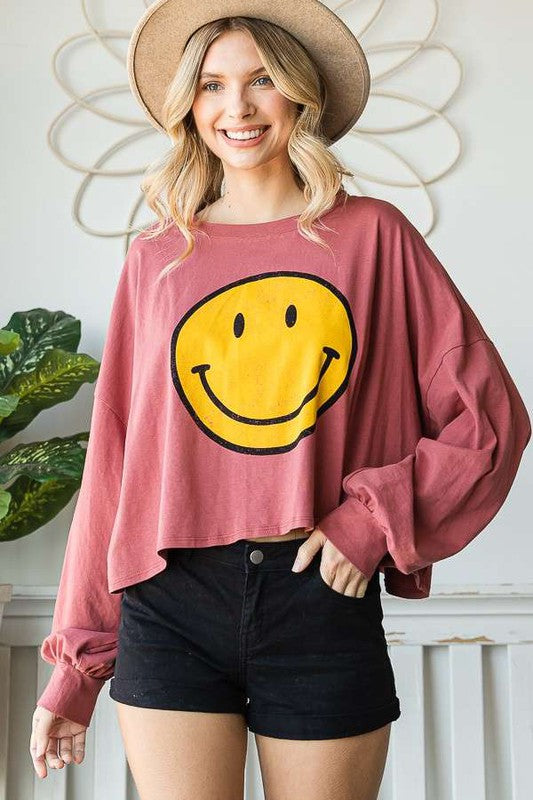All Smiles Cropped Long Sleeve Top
