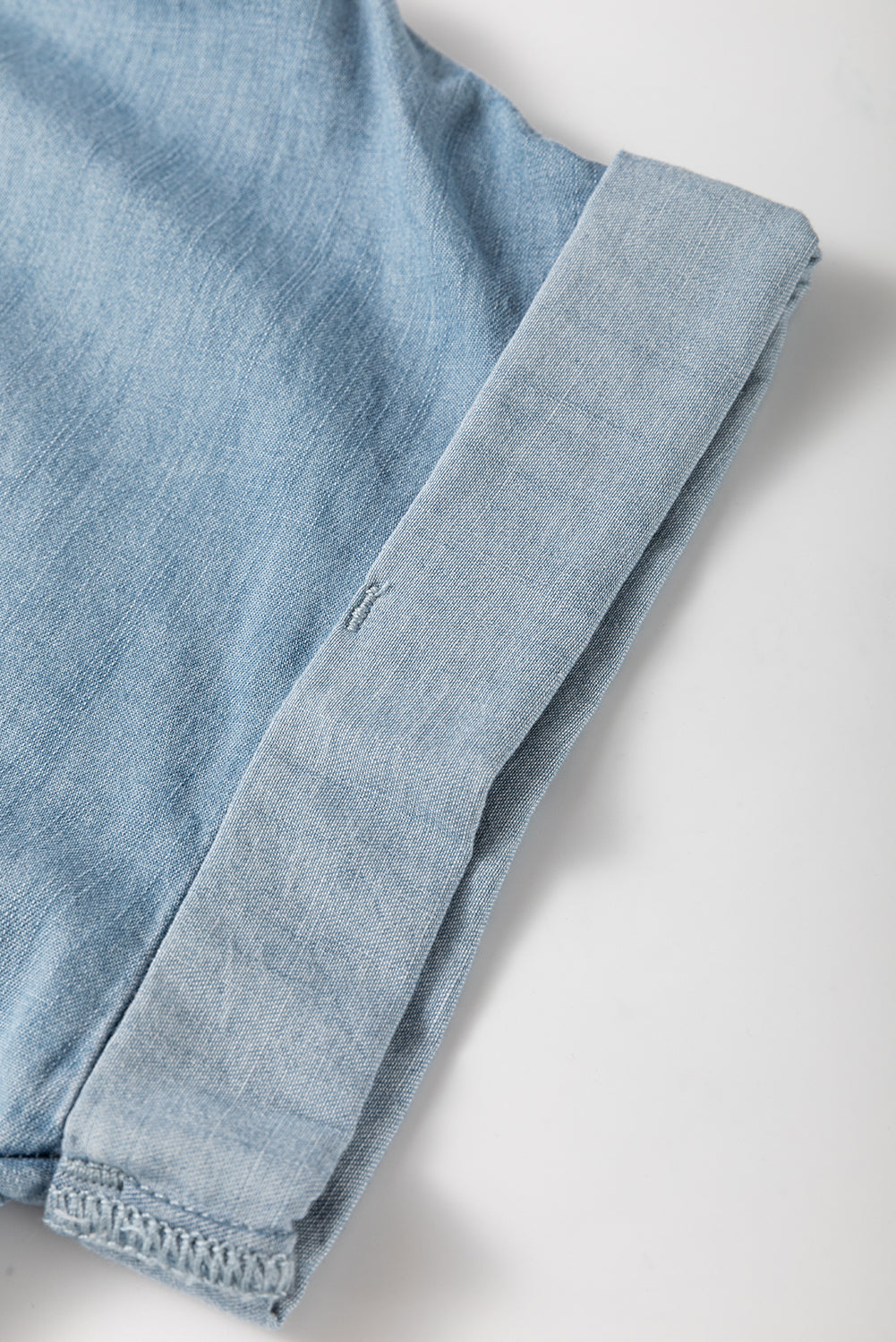 Dusk Blue Folded Short Sleeve Patched Pocket Denim Shirt
