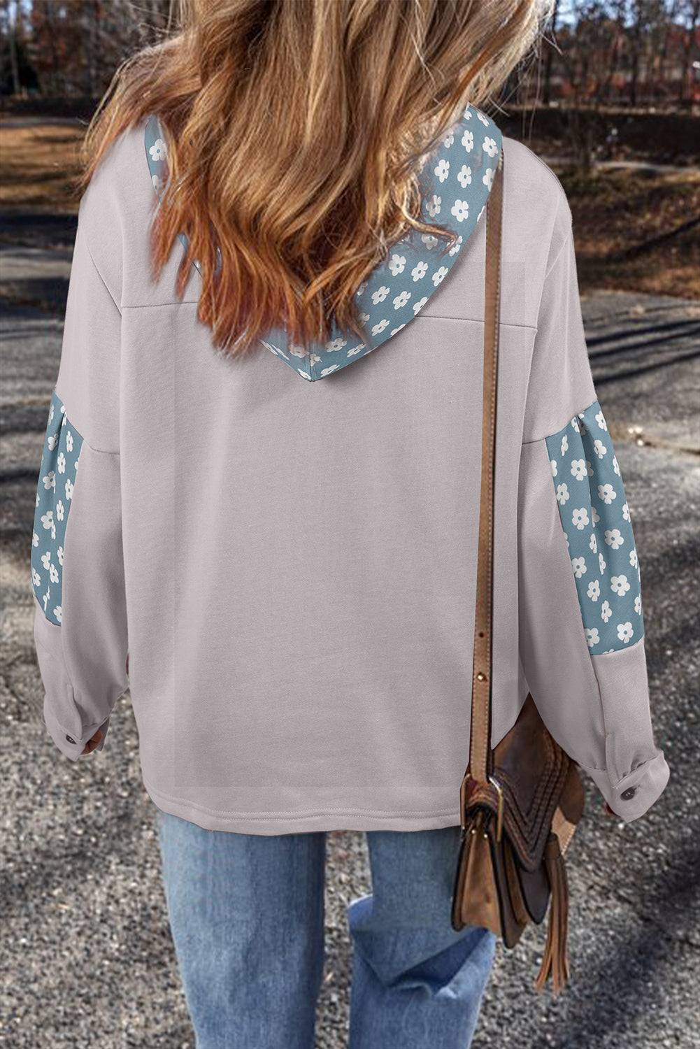 Blue Floral Patchwork Star Pattern Hoodie