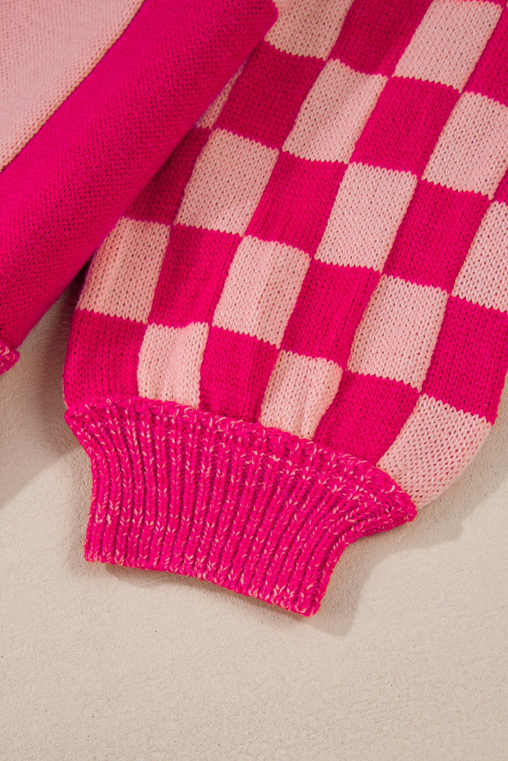 Rose Red Checkered Drop Shoulder Sweater