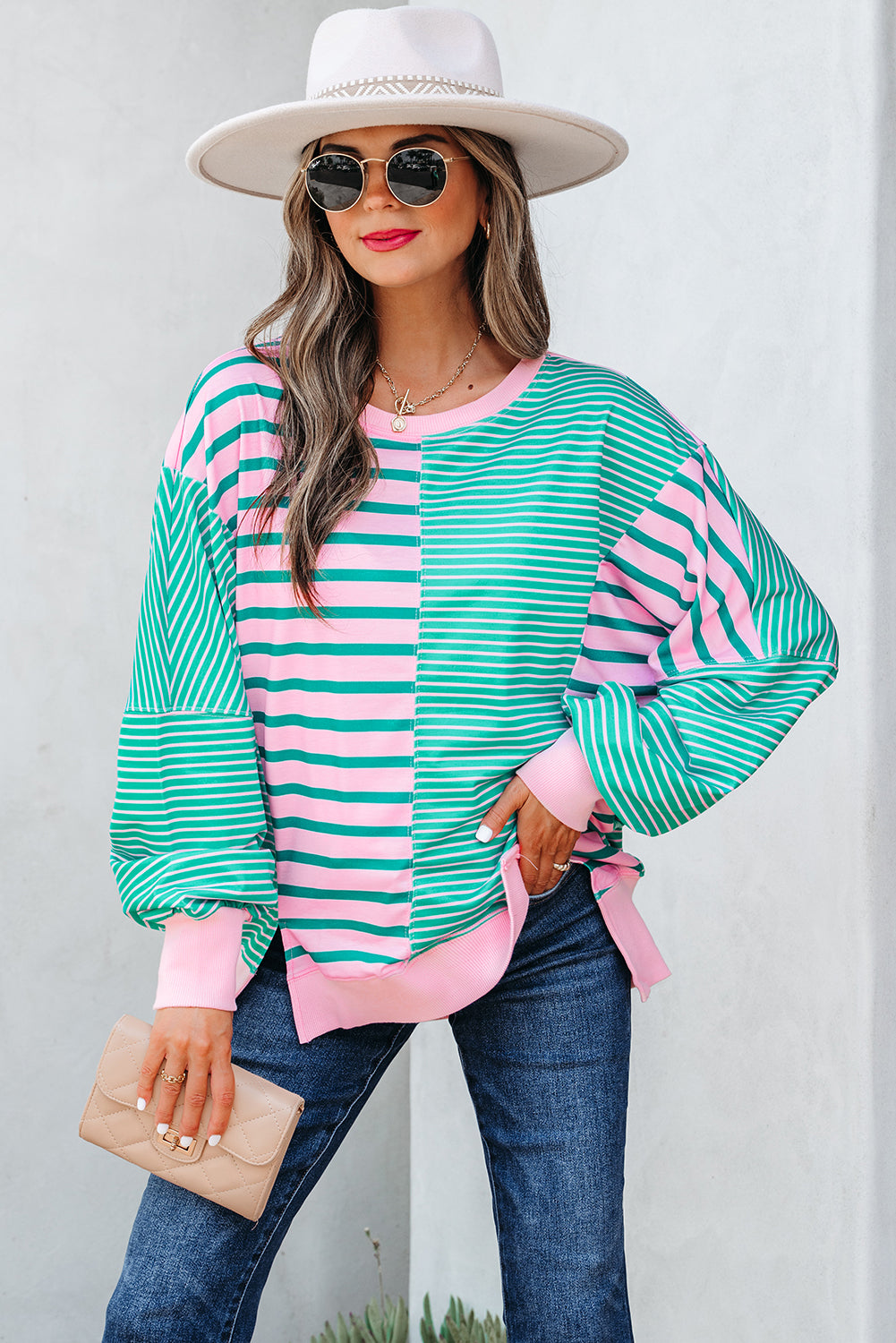 Green Stripe Colorblock Sweatshirt