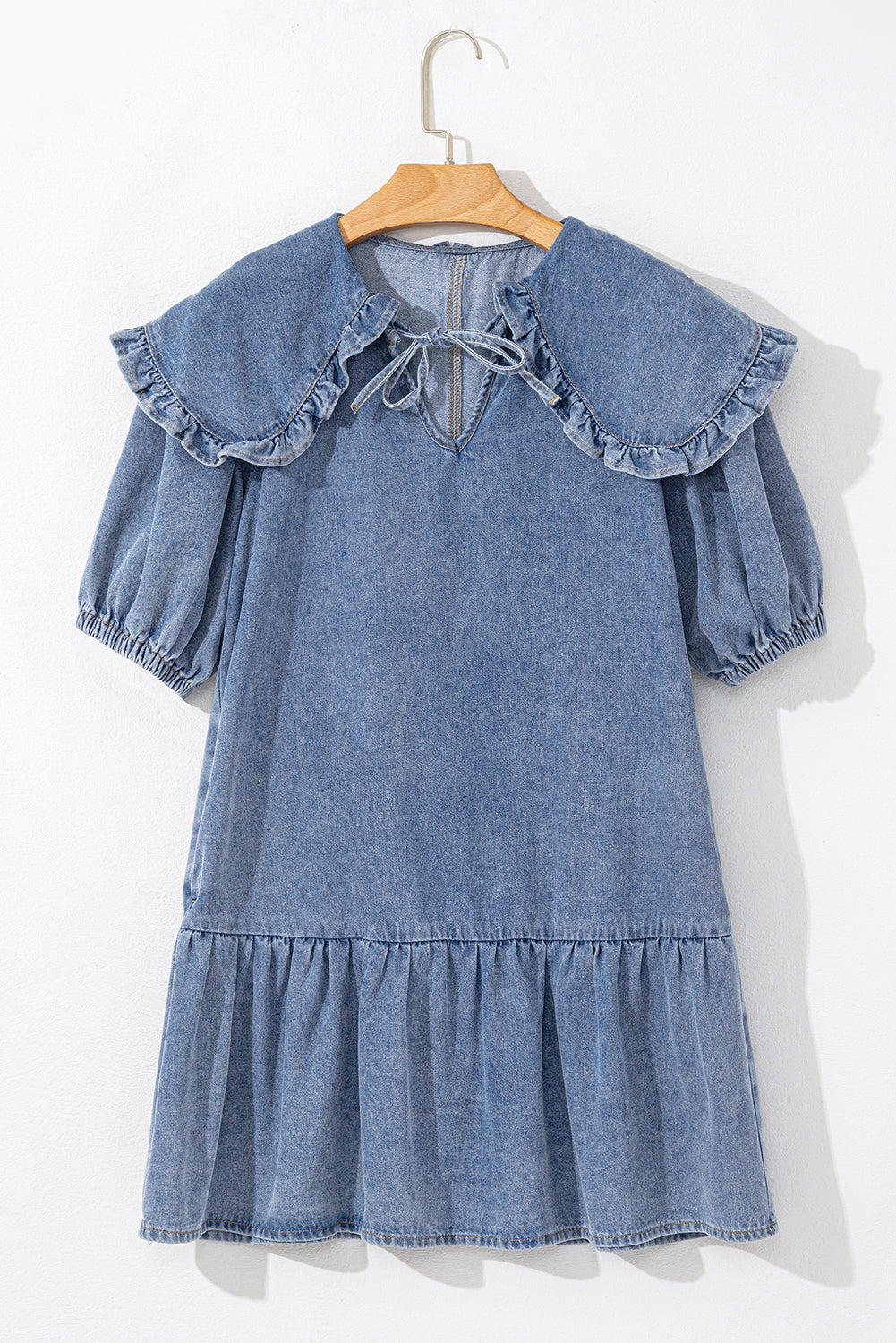 Dusk Blue Ruffled Denim Mini Dress