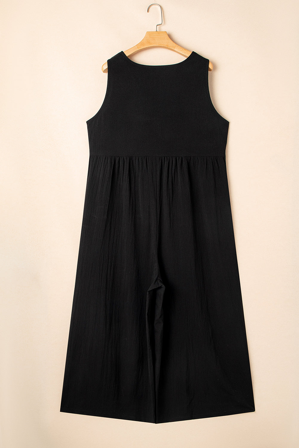 Black Plus Size Sleeveless Button Front Loose Jumpsuit